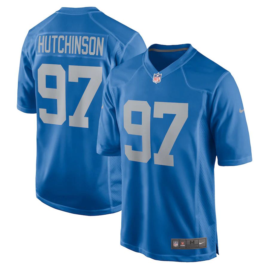 Men Detroit Lions 97 Aidan Hutchinson Nike Blue 2022 NFL Draft First Round Pick Alternate Game Jersey